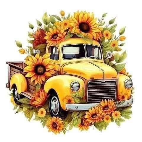 Sunflower Truck 2x2 Magnet