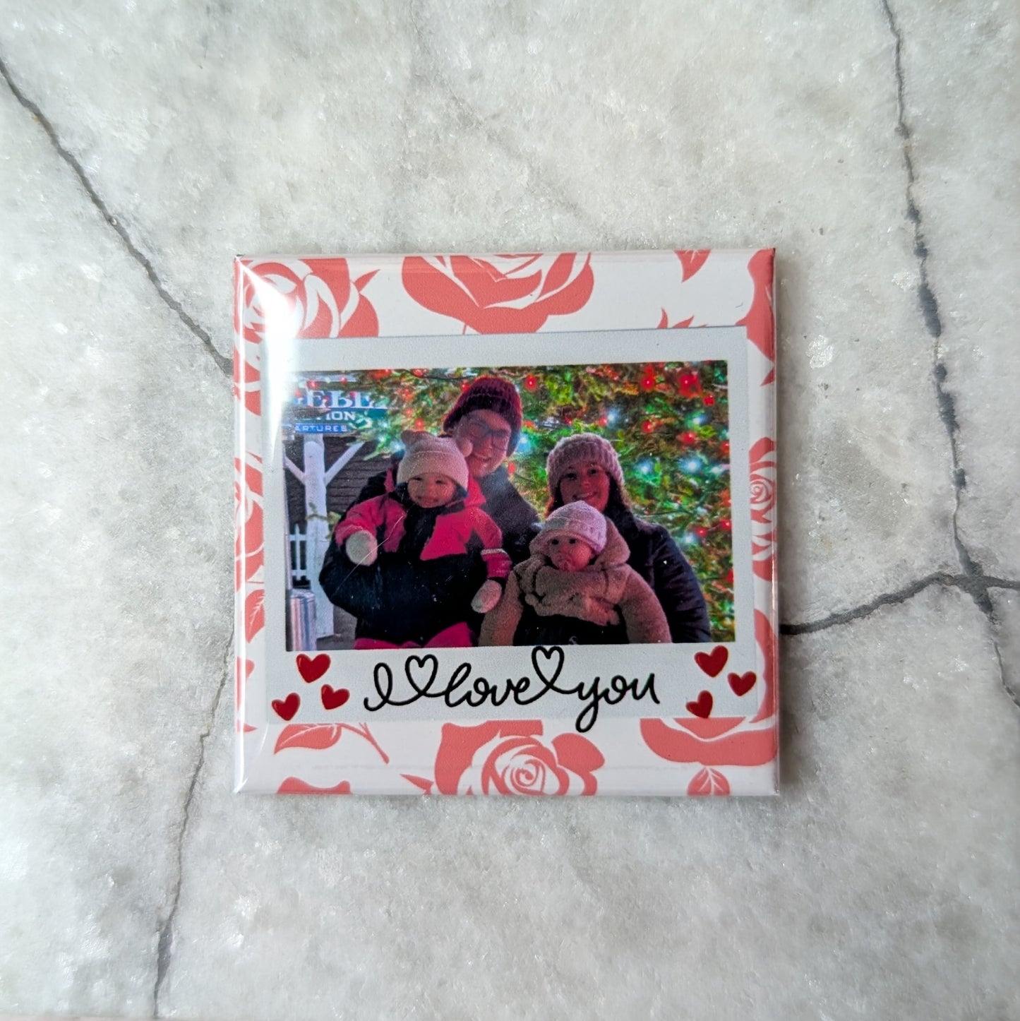 I Love You – 2x2 Personalized Rose & Polaroid Photo Magnet