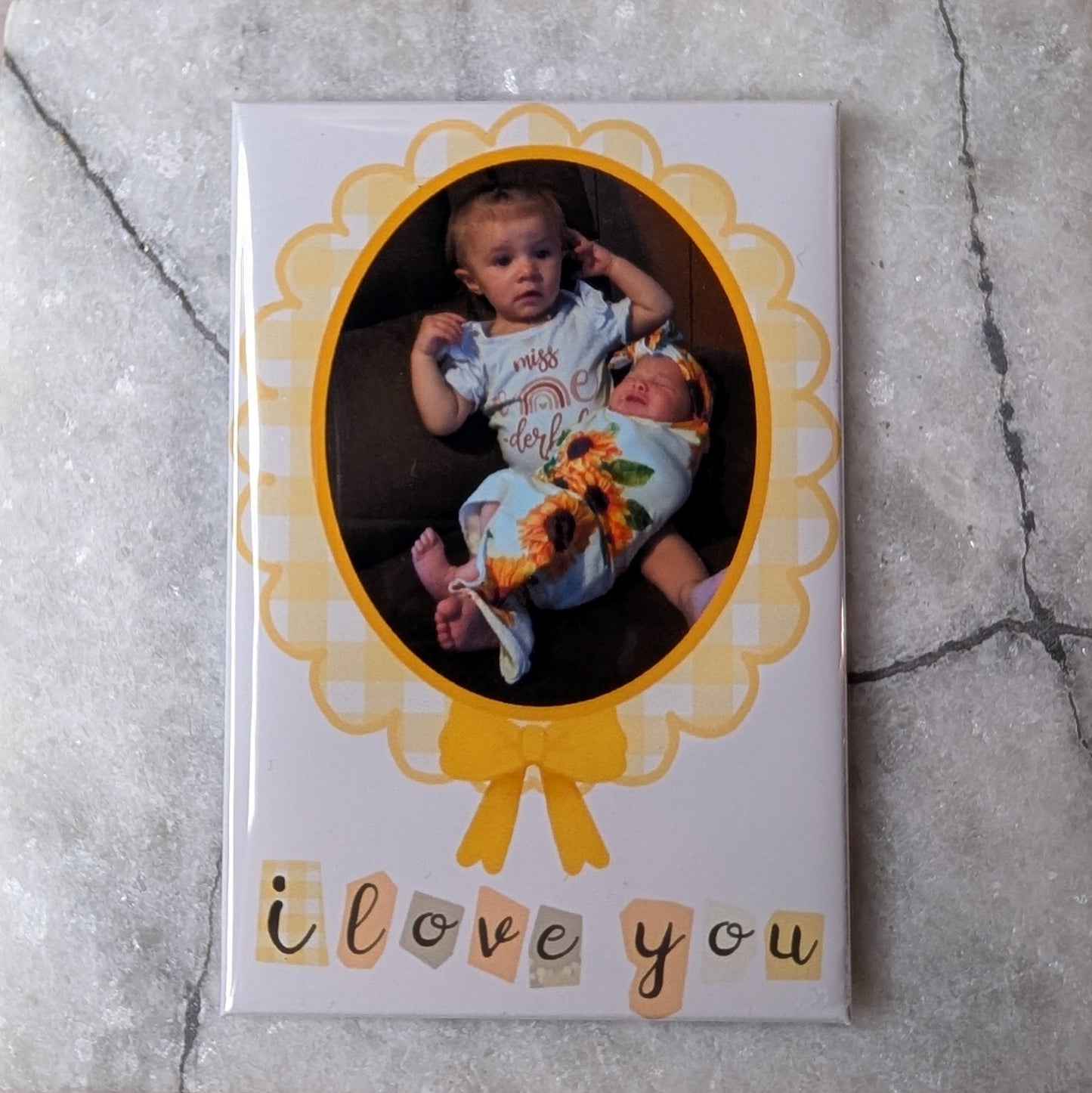 I Love You – 2x3 Personalized Scalloped Yellow Frame Photo Magnet