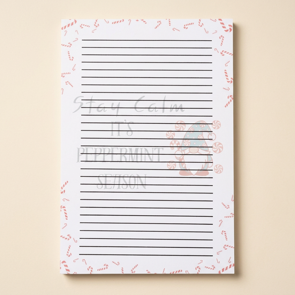 Second Peppermint Season notepad on a soft cream background