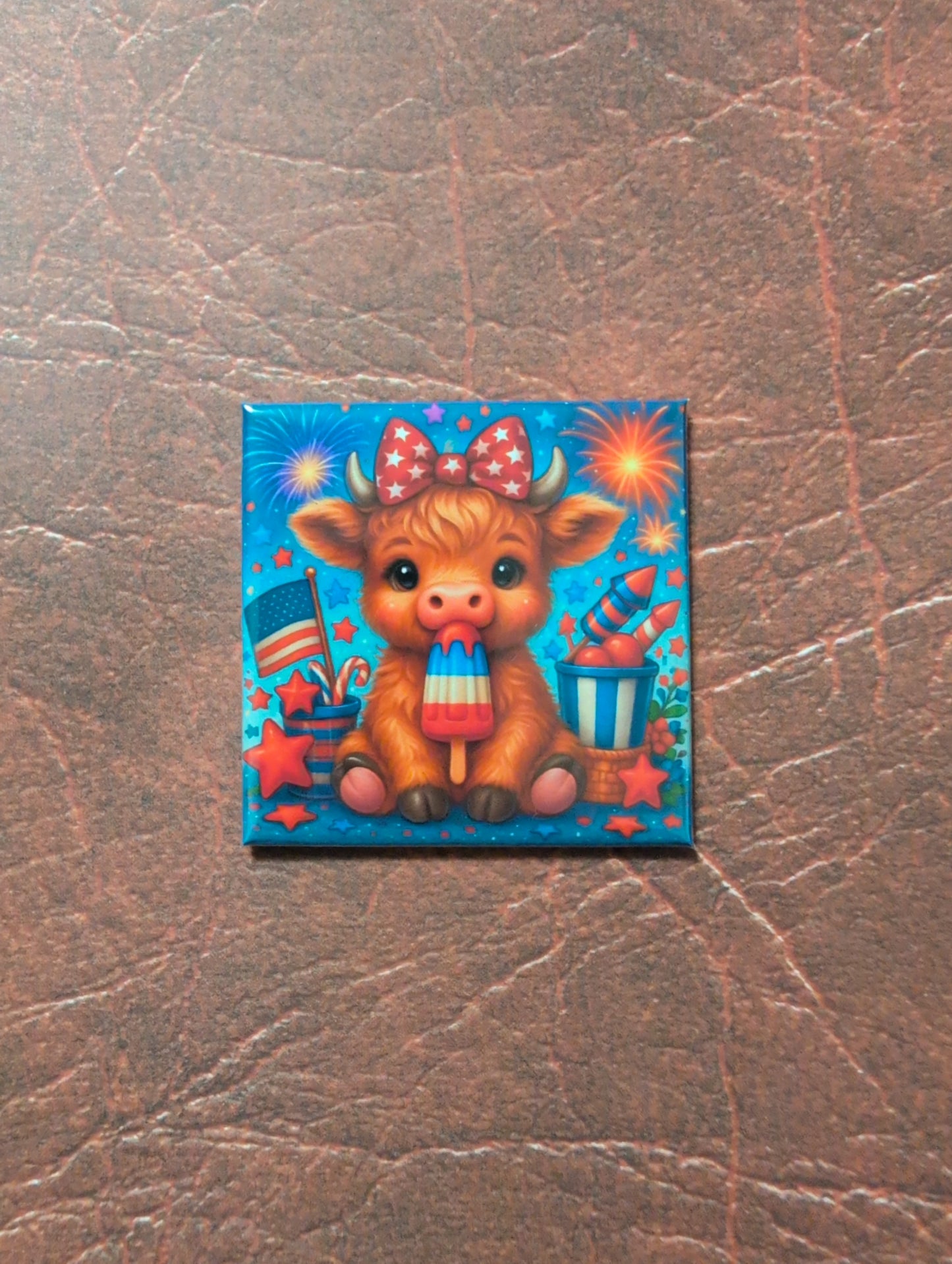 4th of July Cow Popsicle 2x2 Magnet