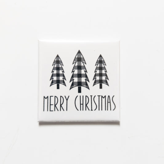 Merry Christmas Black and White Plaid Tree 2x2 Magnet