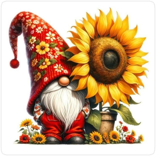Red Gnome Sunflower 2x2 Magnet