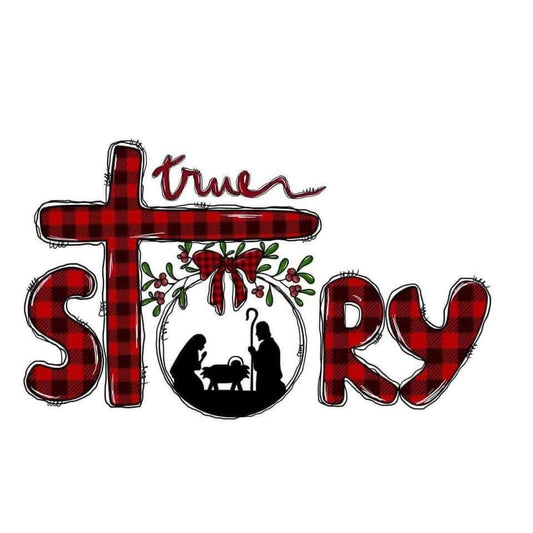 True Story Red Plaid Nativity 2x2 Magnet