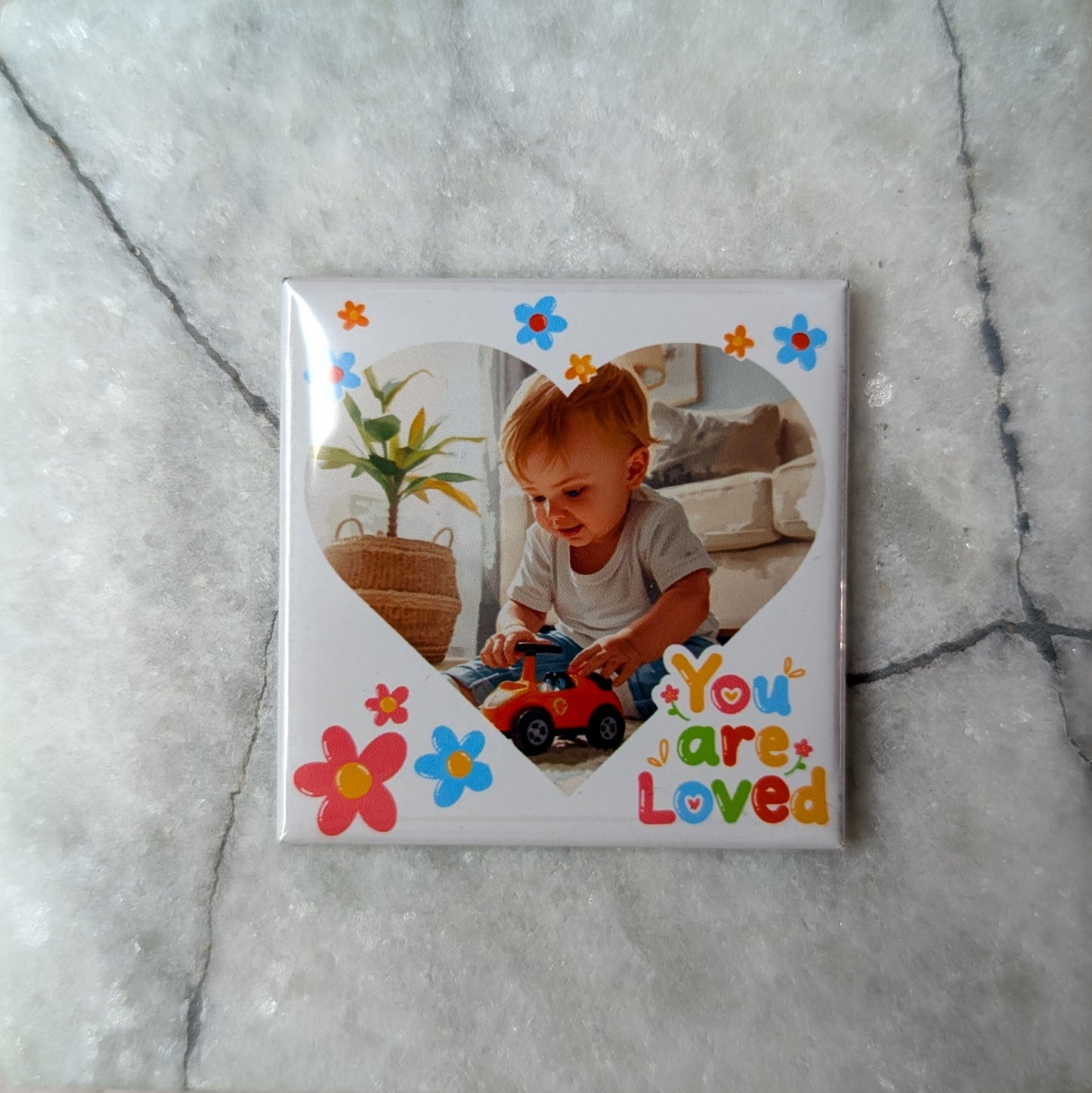 You Are So Loved – 2x2 Personalized Heart Photo Floral Magnet
