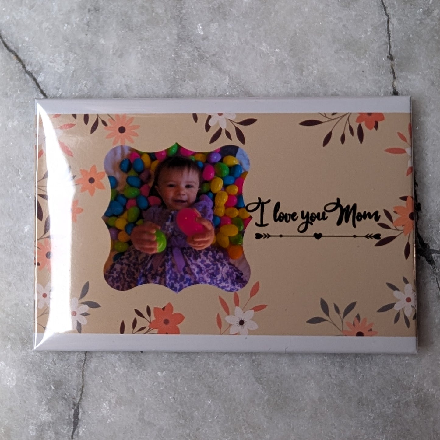 I Love You Mom – 2x3 Personalized Floral Photo Magnet