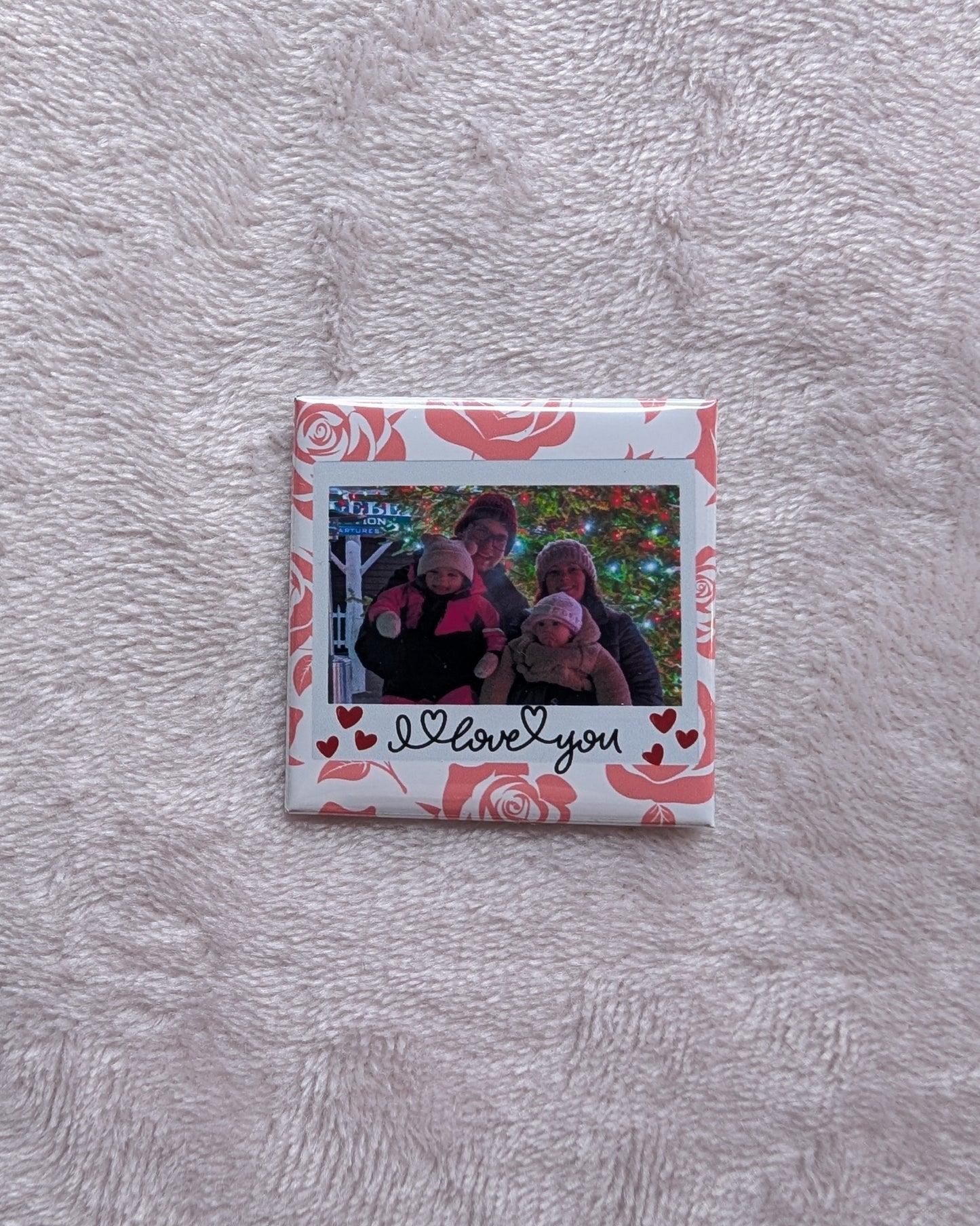 I Love You – 2x2 Personalized Rose & Polaroid Photo Magnet
