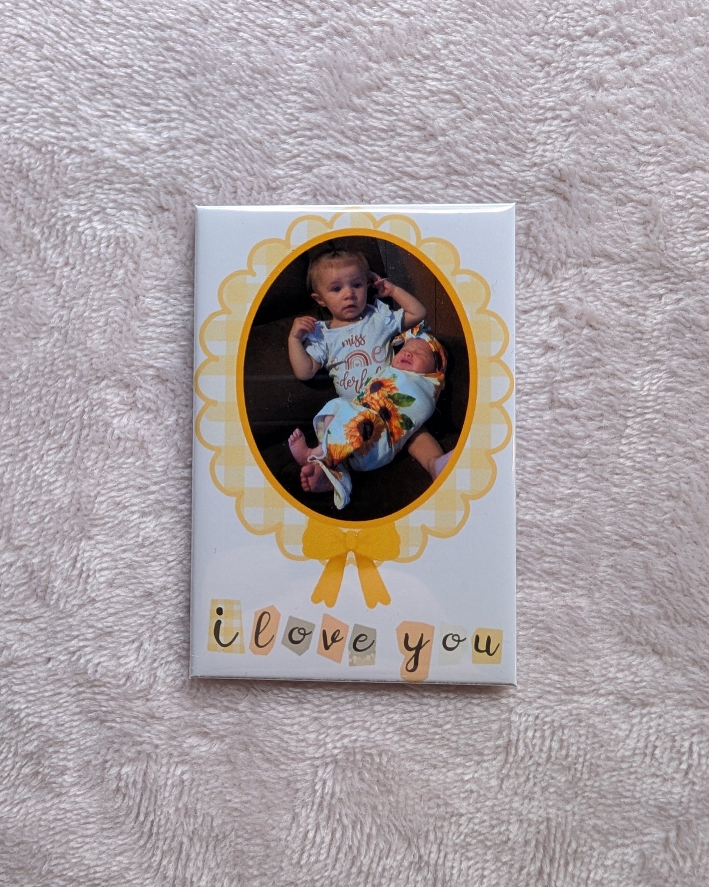 I Love You – 2x3 Personalized Scalloped Yellow Frame Photo Magnet