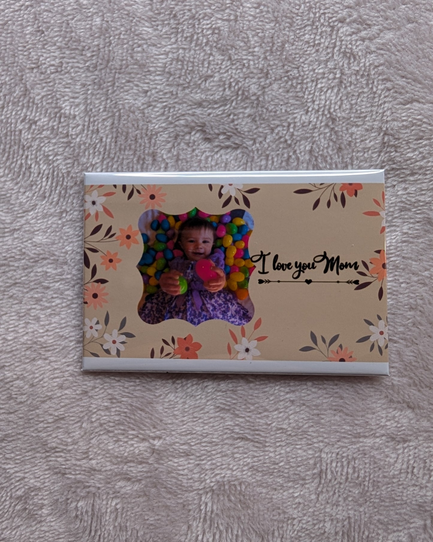 I Love You Mom – 2x3 Personalized Floral Photo Magnet