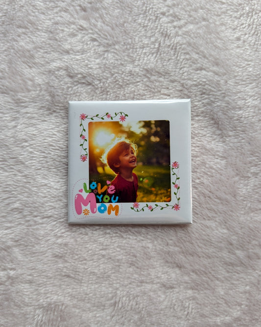 Love You Mom Photo Magnet – 2x2 Personalized Floral