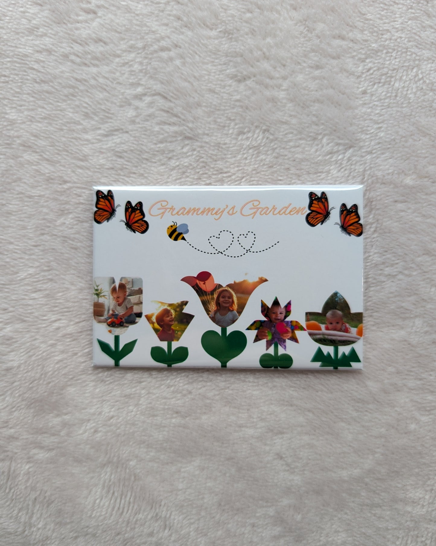 Floral Title Garden – 2x3 Personalized Photo Magnet with Butterflies & Bee