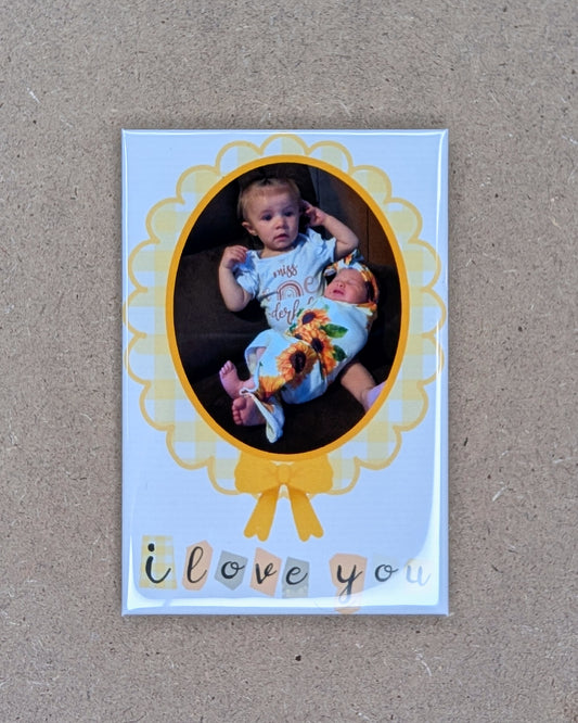 I Love You – 2x3 Personalized Scalloped Yellow Frame Photo Magnet