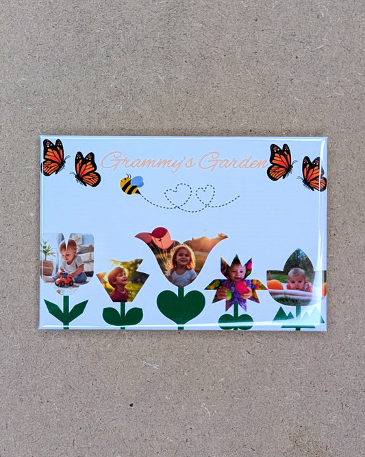 Floral Title Garden – 2x3 Personalized Photo Magnet with Butterflies & Bee