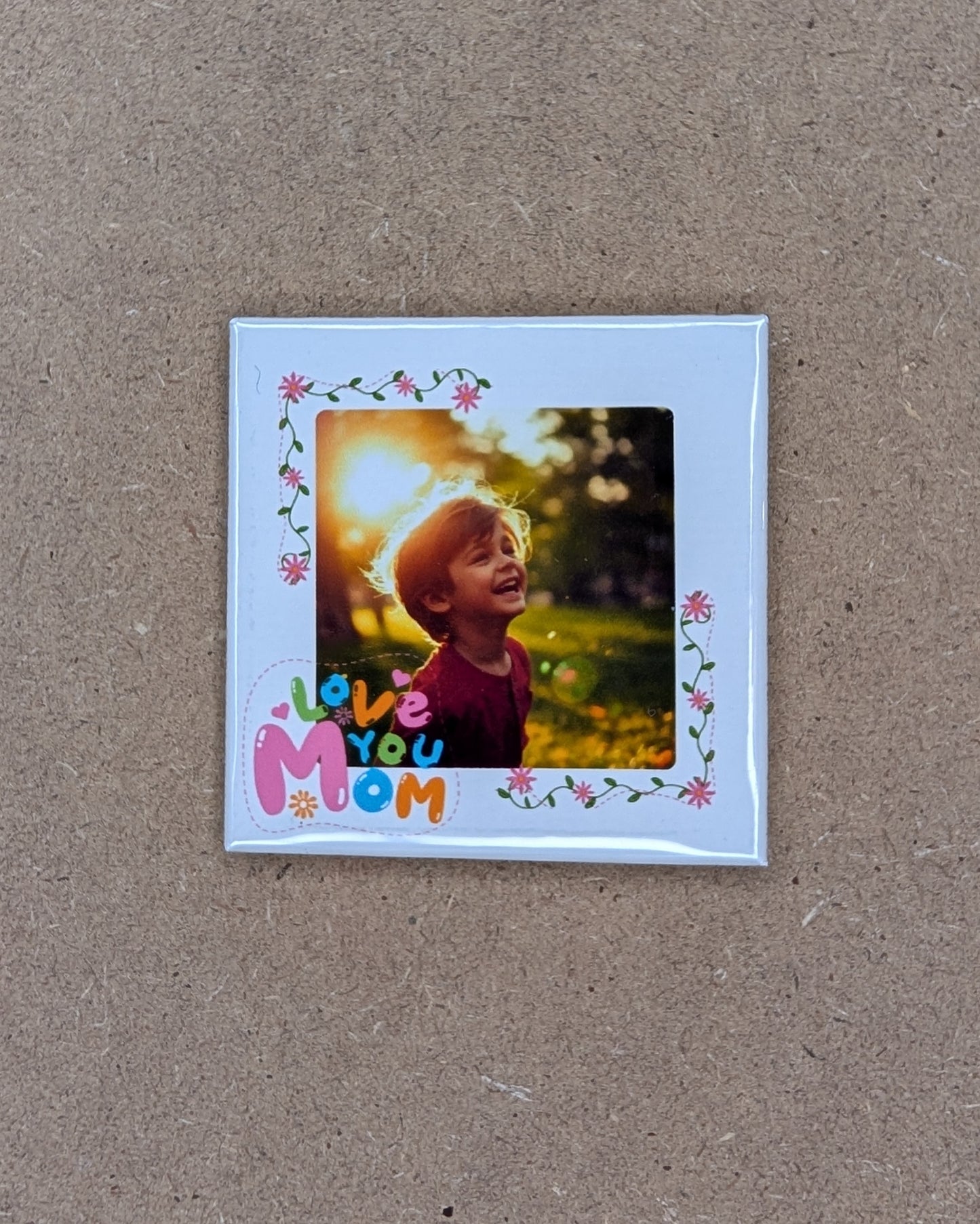 Love You Mom Photo Magnet – 2x2 Personalized Floral