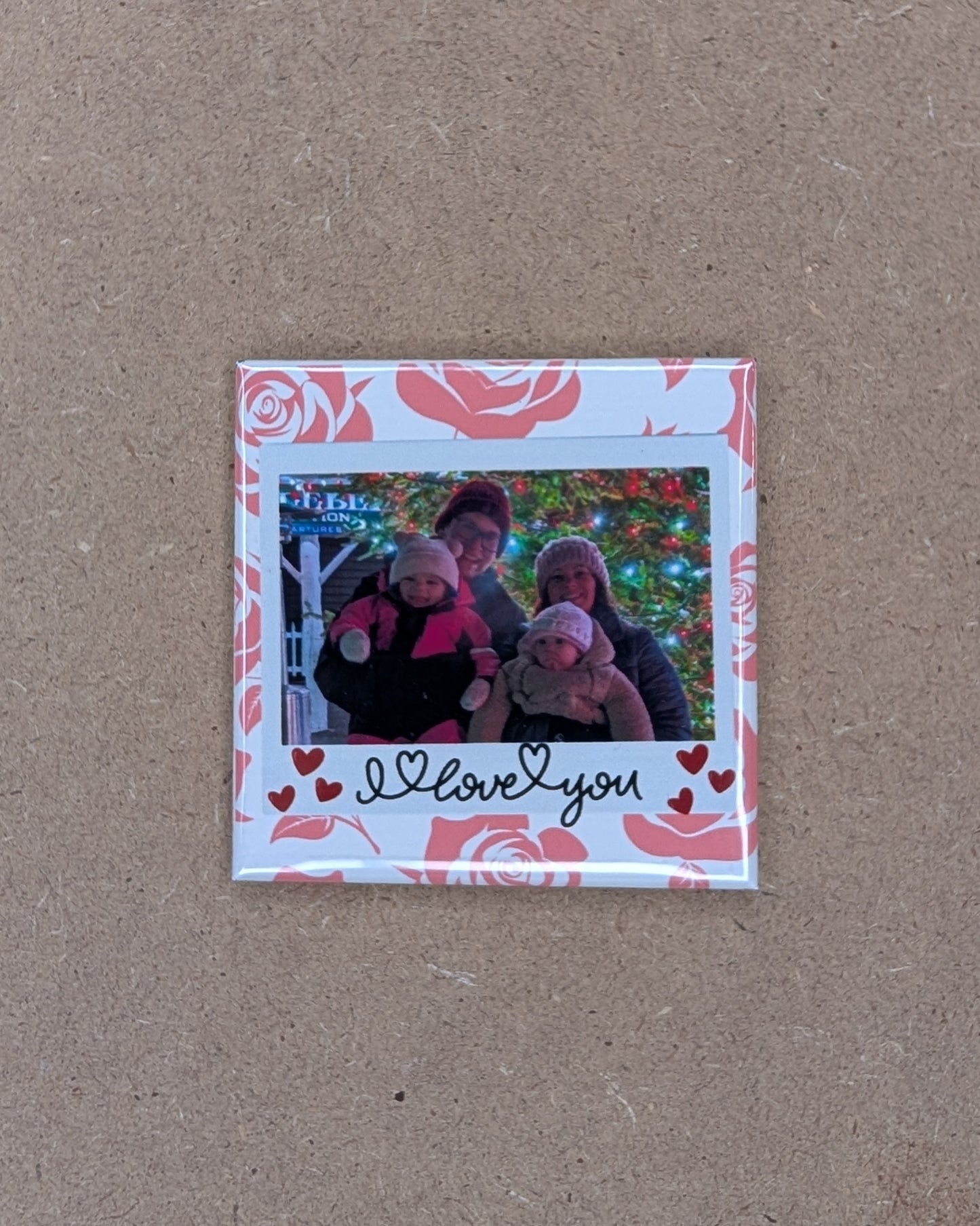 I Love You – 2x2 Personalized Rose & Polaroid Photo Magnet