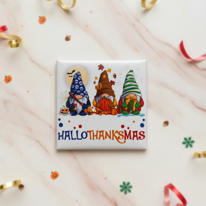 HalloThanksMas Gnome 2x2 magnet on a cream and blush styled background