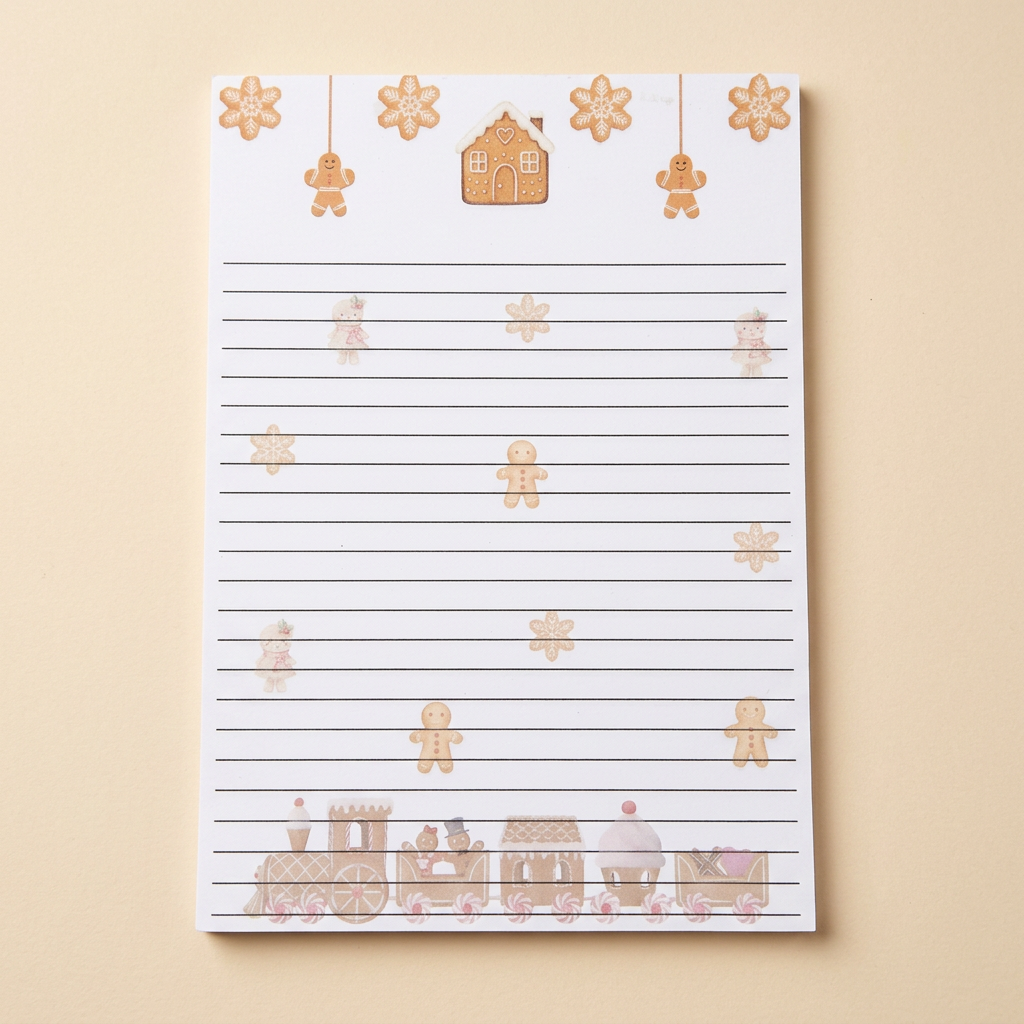 Individual gingerbread notepad on a soft cream background
