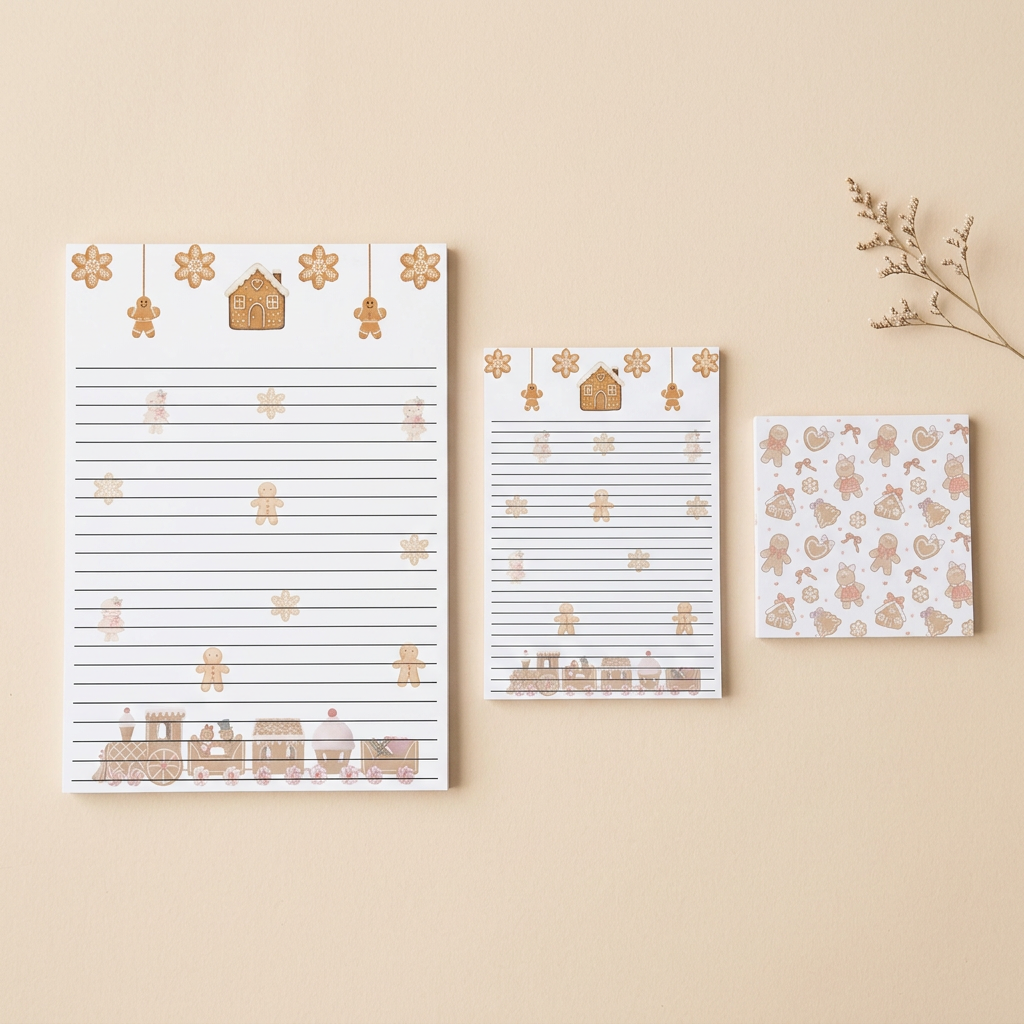 Gingerbread stationery on a pale caramel background