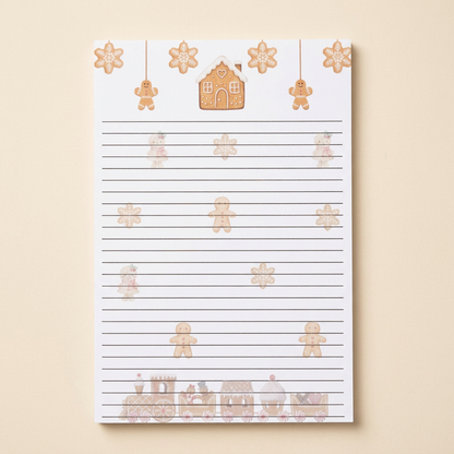 Second individual gingerbread notepad on a soft cream background
