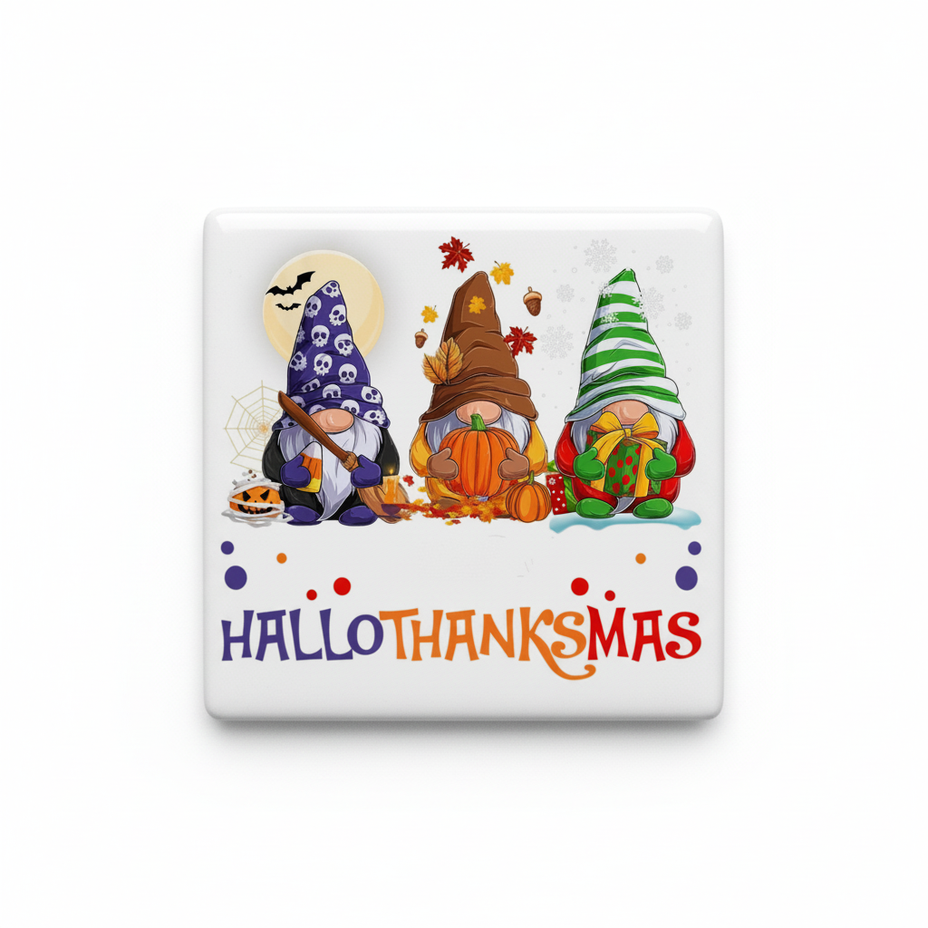 HalloThanksMas Gnome 2x2 magnet on a plain white background