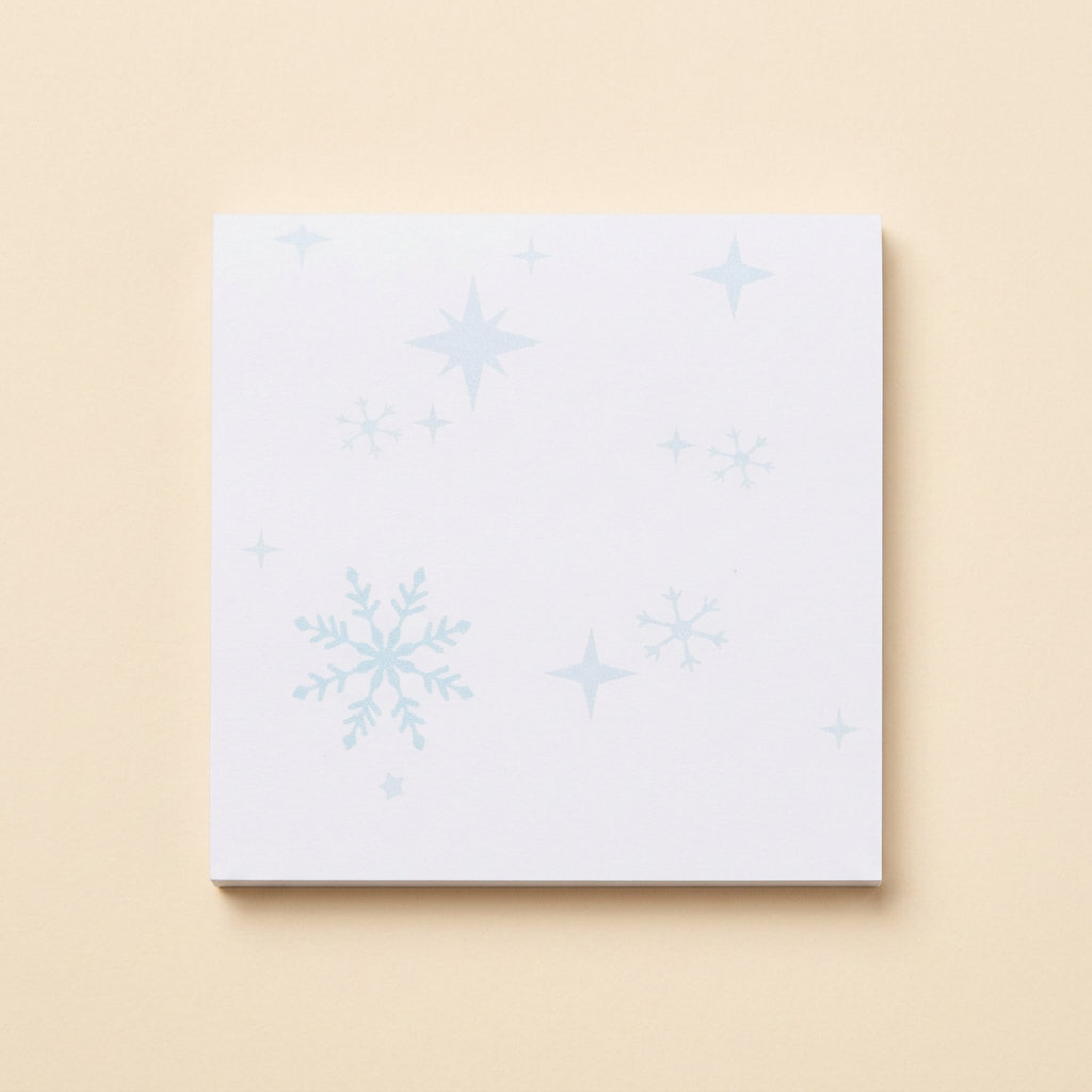 Snowflake sticky notes on a soft cream background