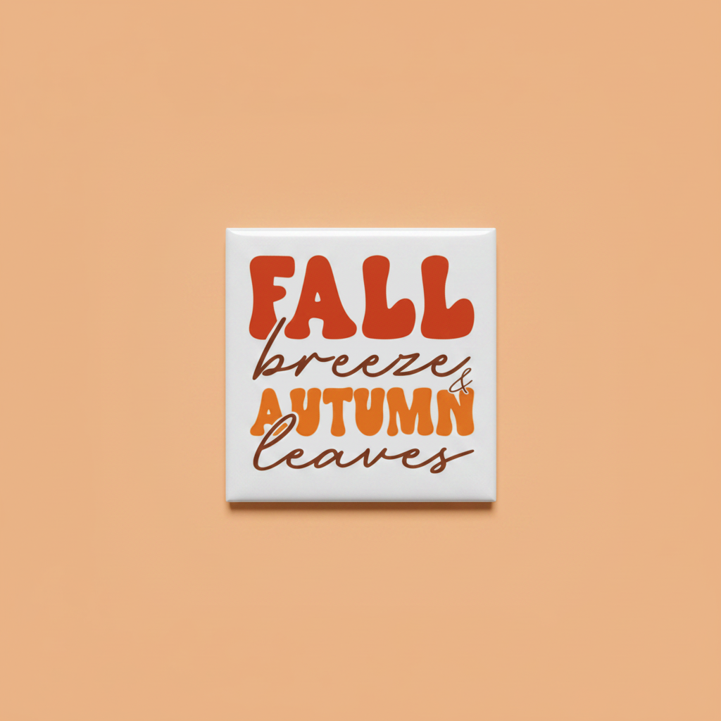 Fall Breeze and Autumn Leaves 2x2 Magnet - Terracotta Orange Background