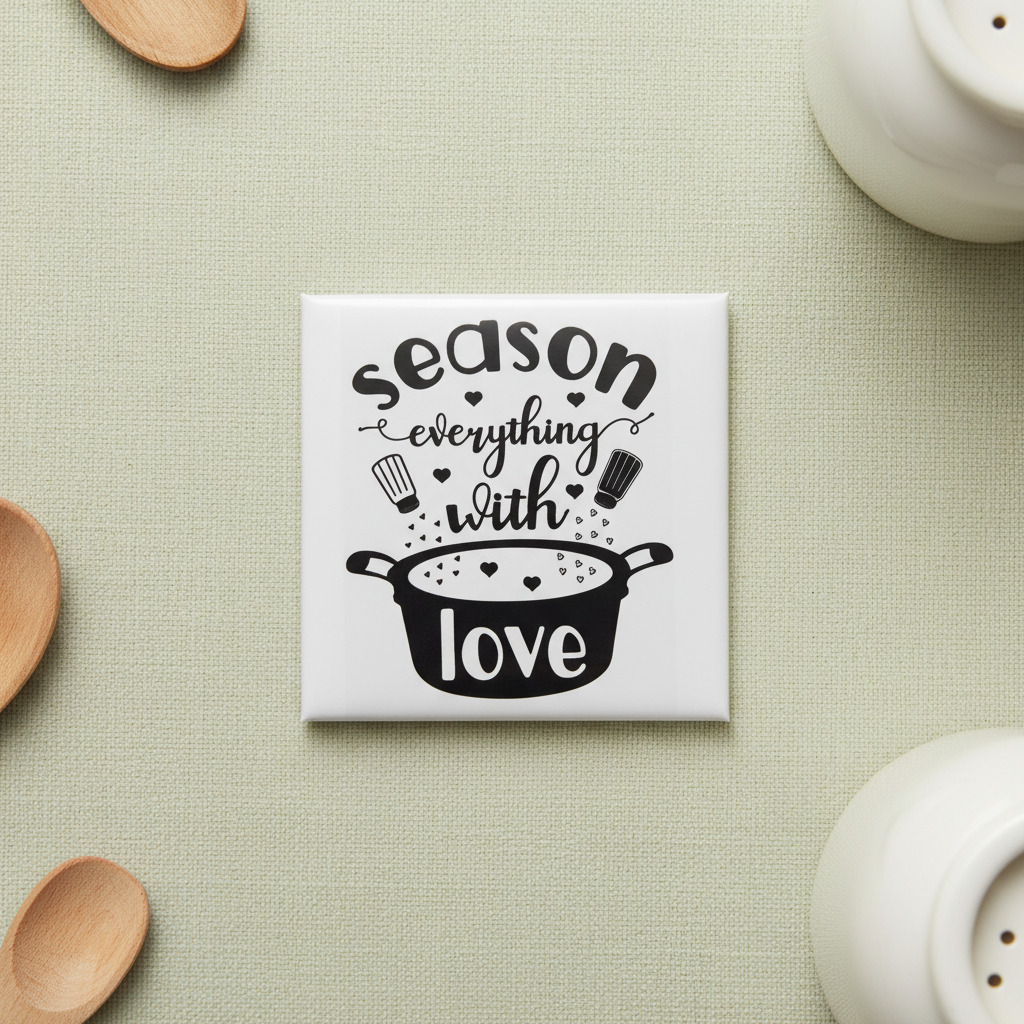 Season Everything with Love 2x2 magnet on a soft sage-green styled background