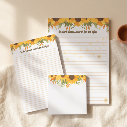 Sunflower stationery styled on cream linen