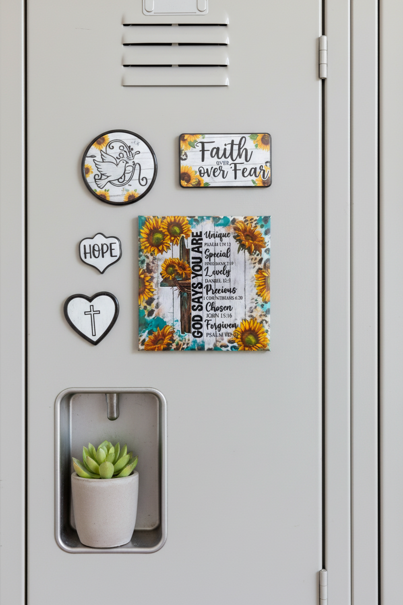 God Says You Are magnet on locker with Christian magnets