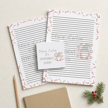 Peppermint Season stationery in a festive workspace flat lay