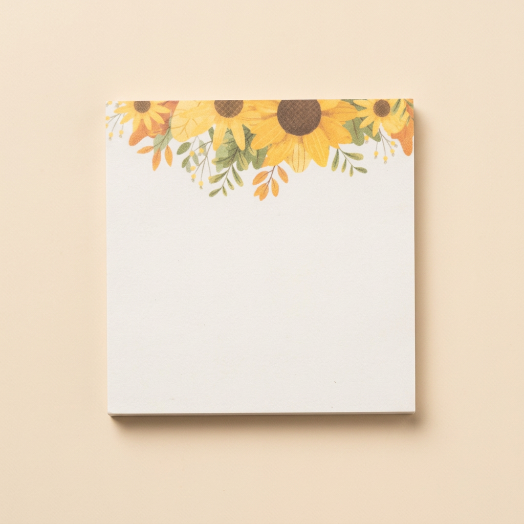 Sunflower sticky note pad on a soft cream background
