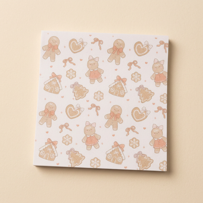 Gingerbread sticky note pad on a soft cream background
