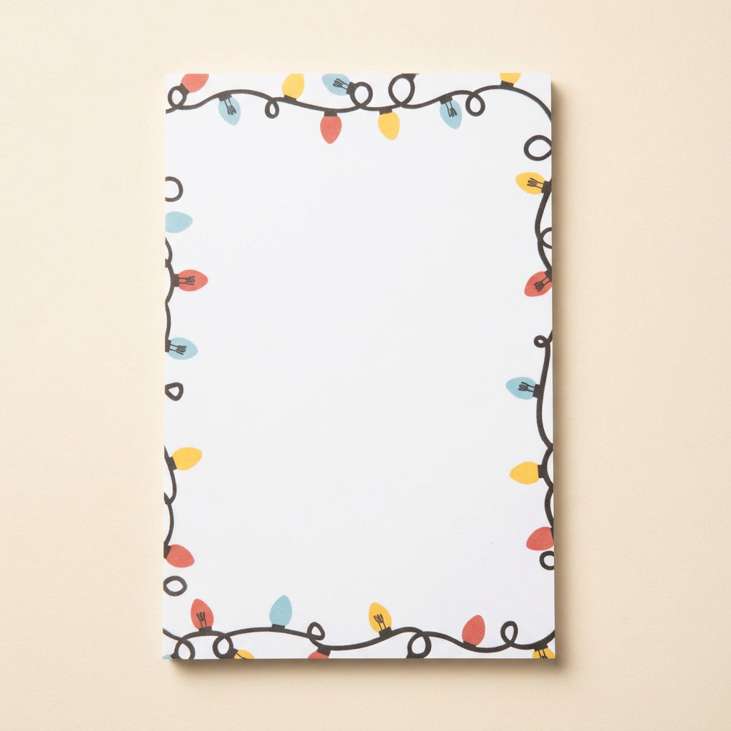 Second individual Christmas Lights notepad on a soft cream background
