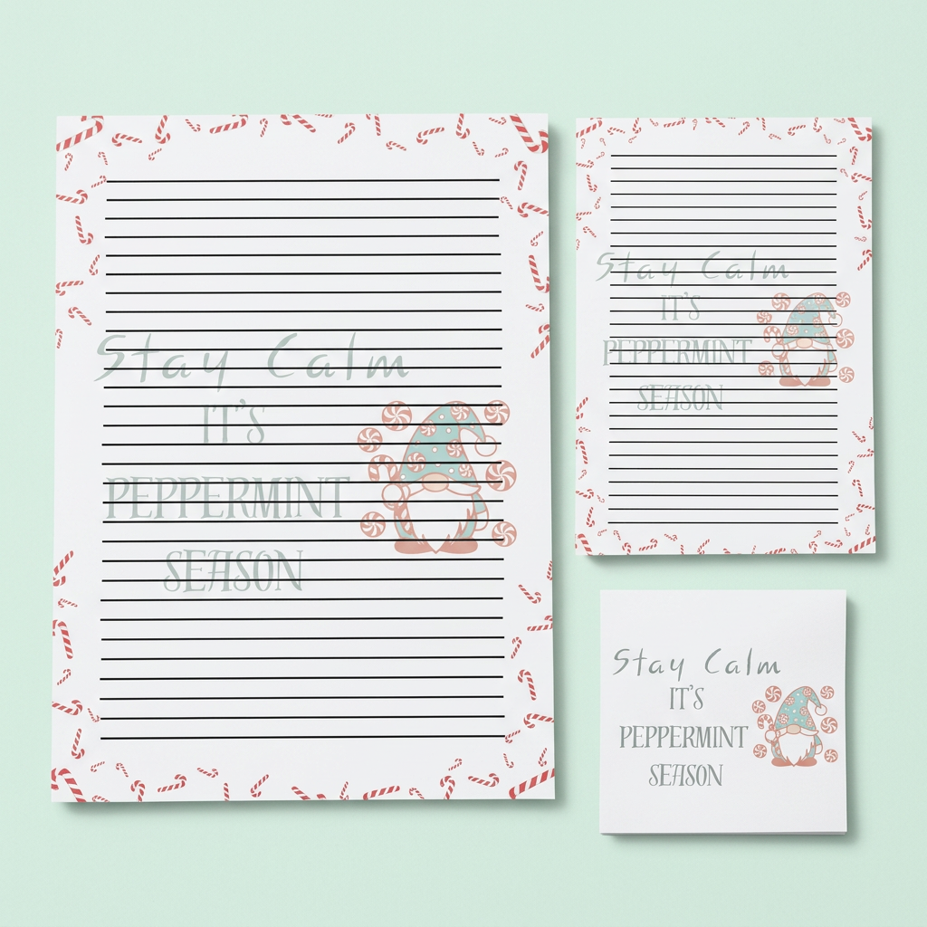 Peppermint Season stationery on a pale mint background