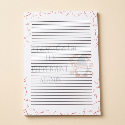Peppermint Season notepad on a soft cream background