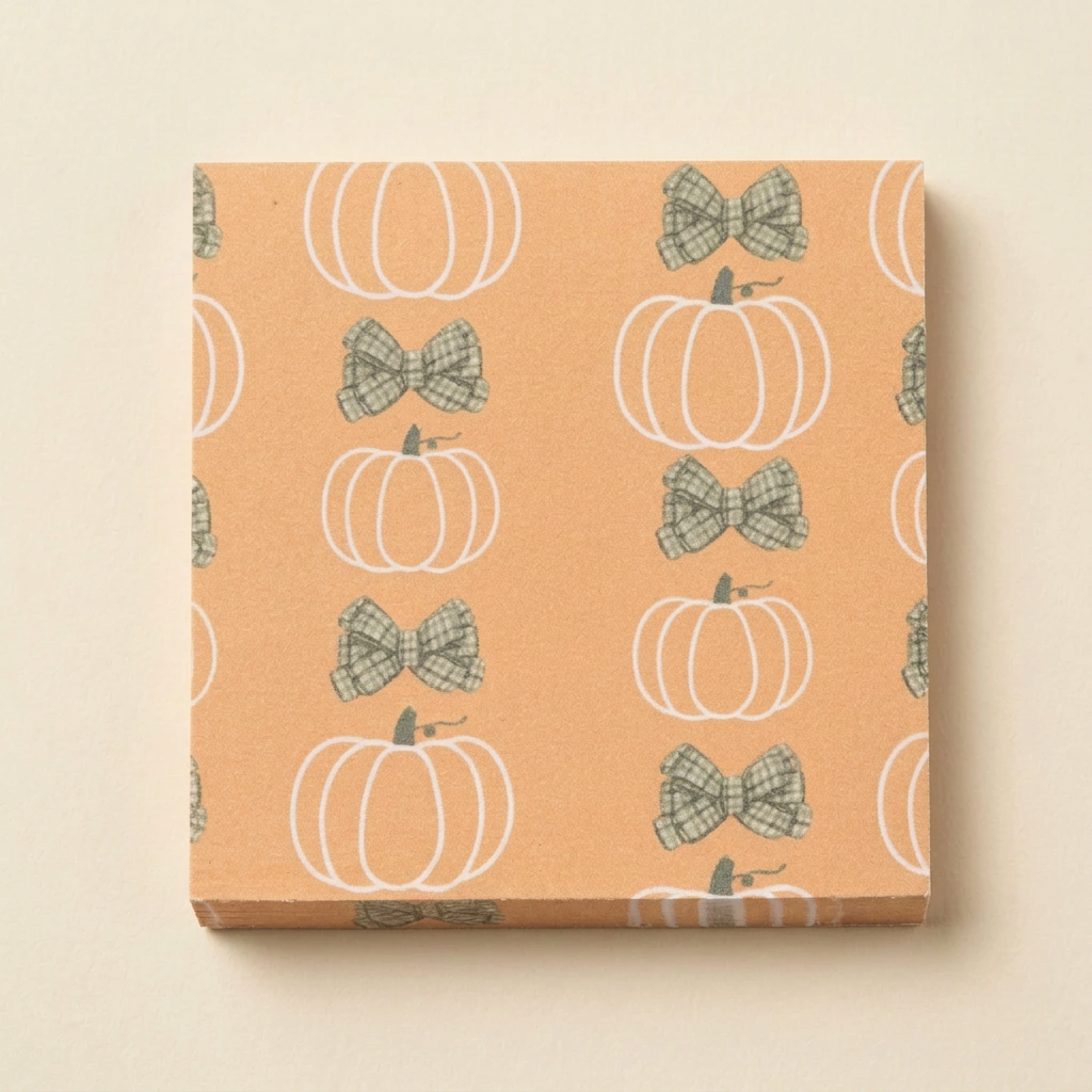 Pumpkins and green bows sticky note pad with balanced lighting