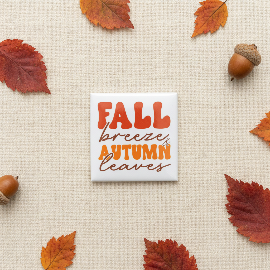 Fall Breeze and Autumn Leaves 2x2 Magnet - Cream Linen Flat Lay