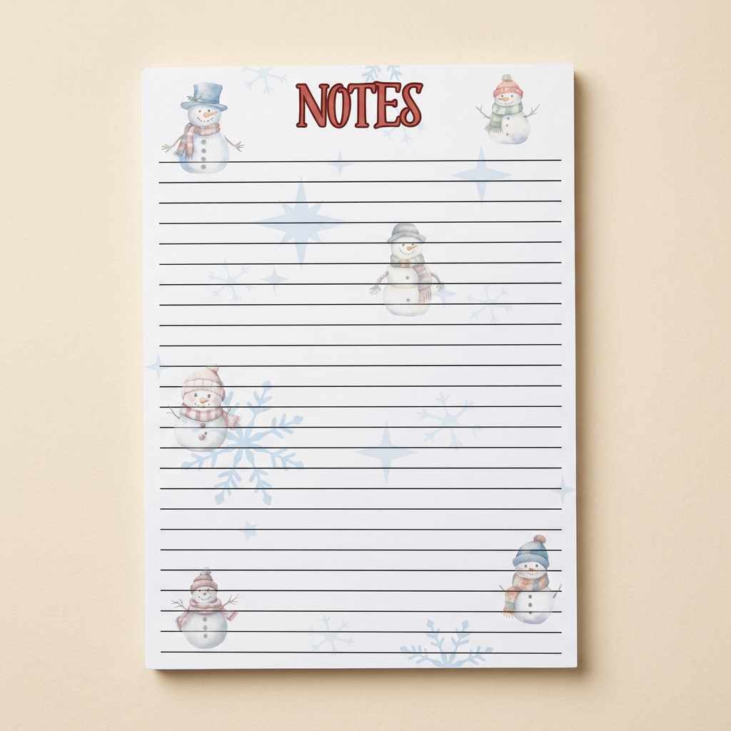 Individual snowman notepad on a soft cream background