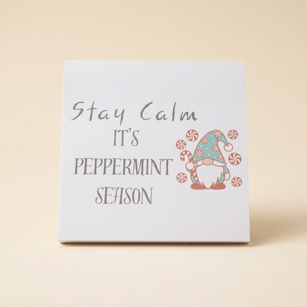 Peppermint Season sticky notes on a soft cream background