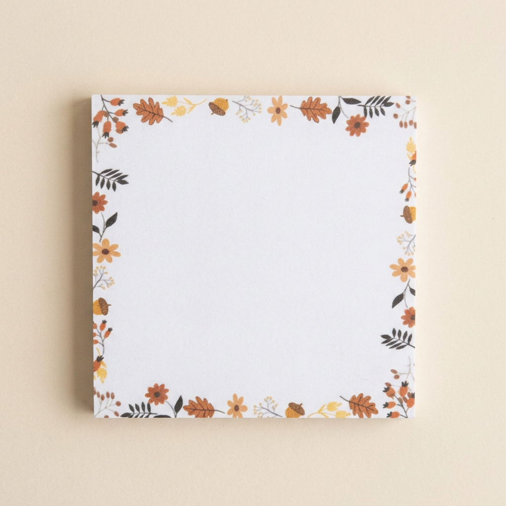 Leaves and acorns sticky notes on a soft cream background