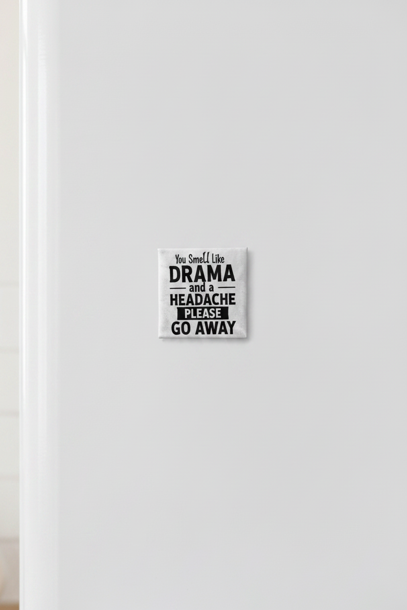 Drama magnet extreme close-up on white refrigerator