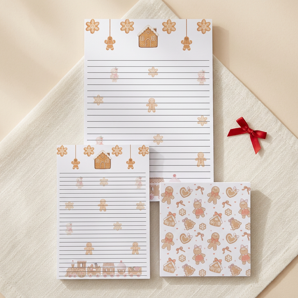 Gingerbread stationery styled on cream linen