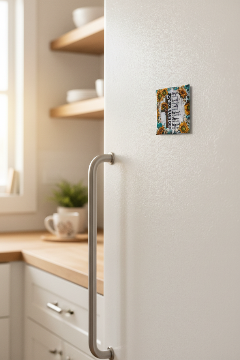 God Says You Are magnet on a white farmhouse refrigerator