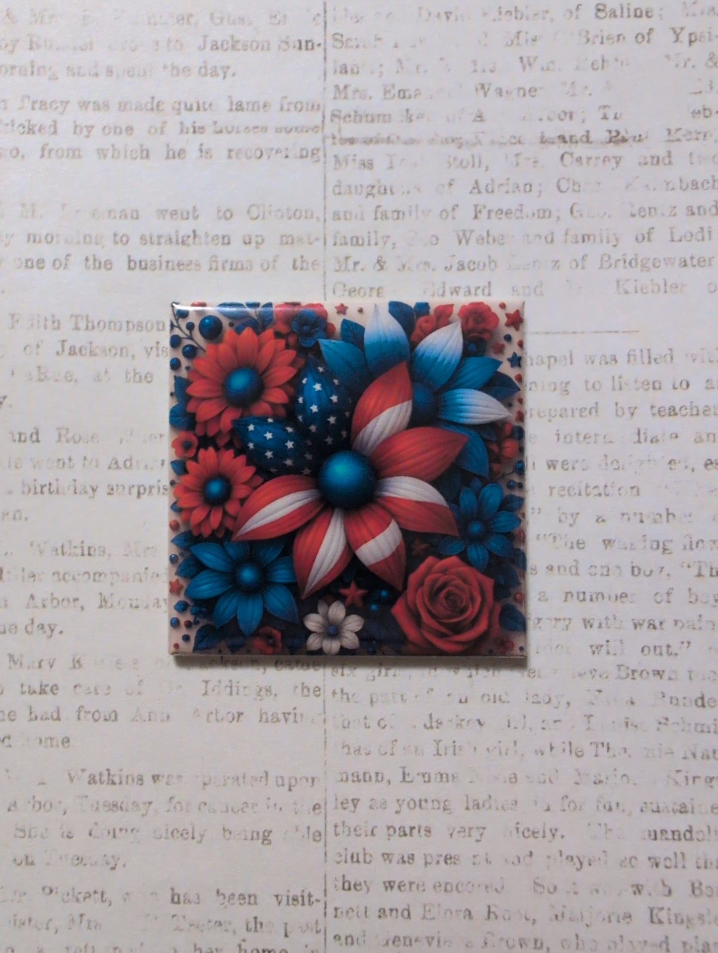 Patriotic Floral 2x2 Magnet