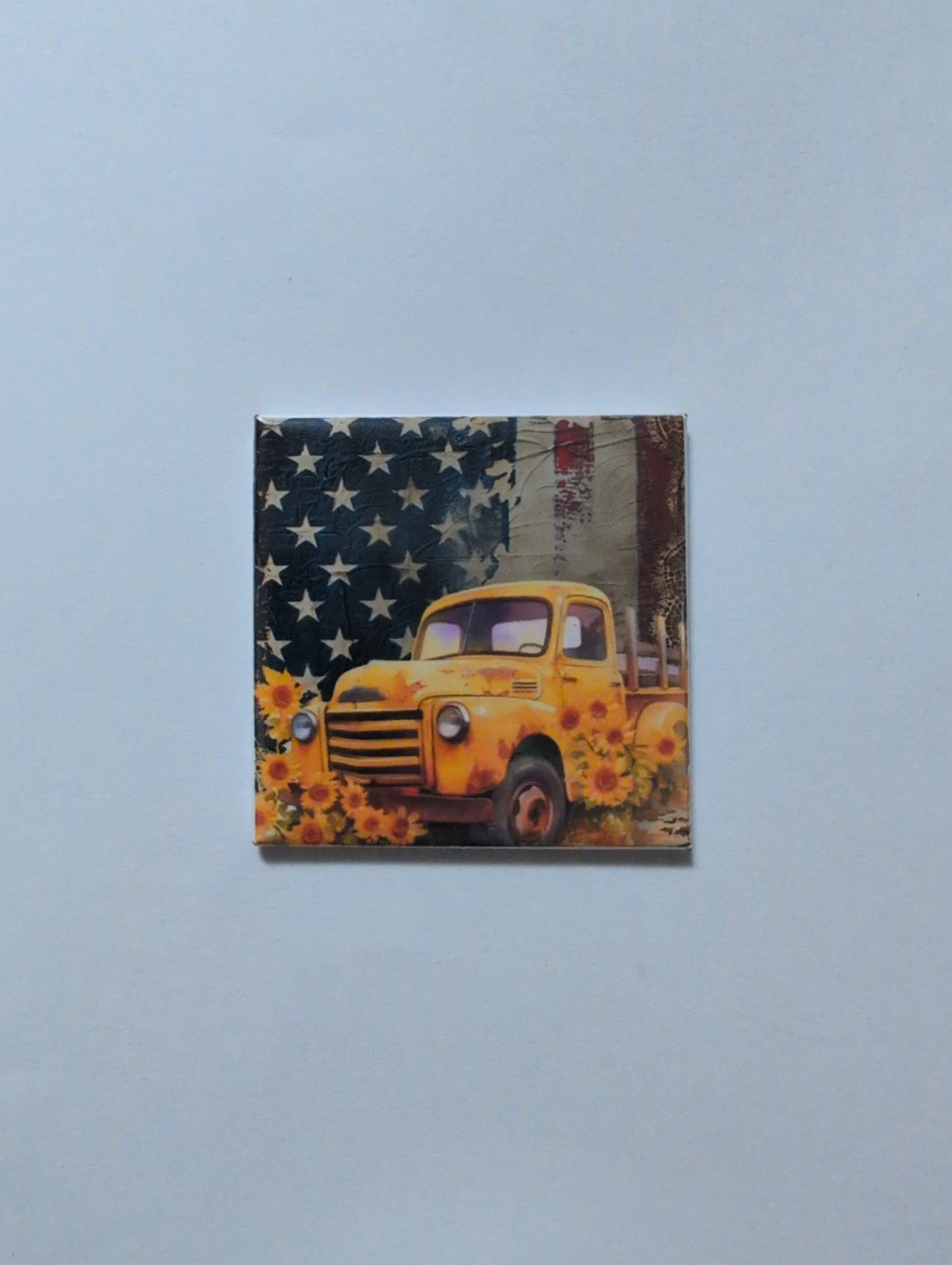Sunflower Truck American Flag 2x2 Magnet
