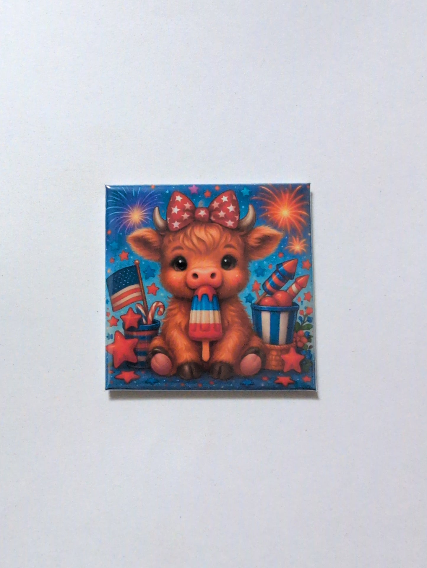 4th of July Cow Popsicle 2x2 Magnet