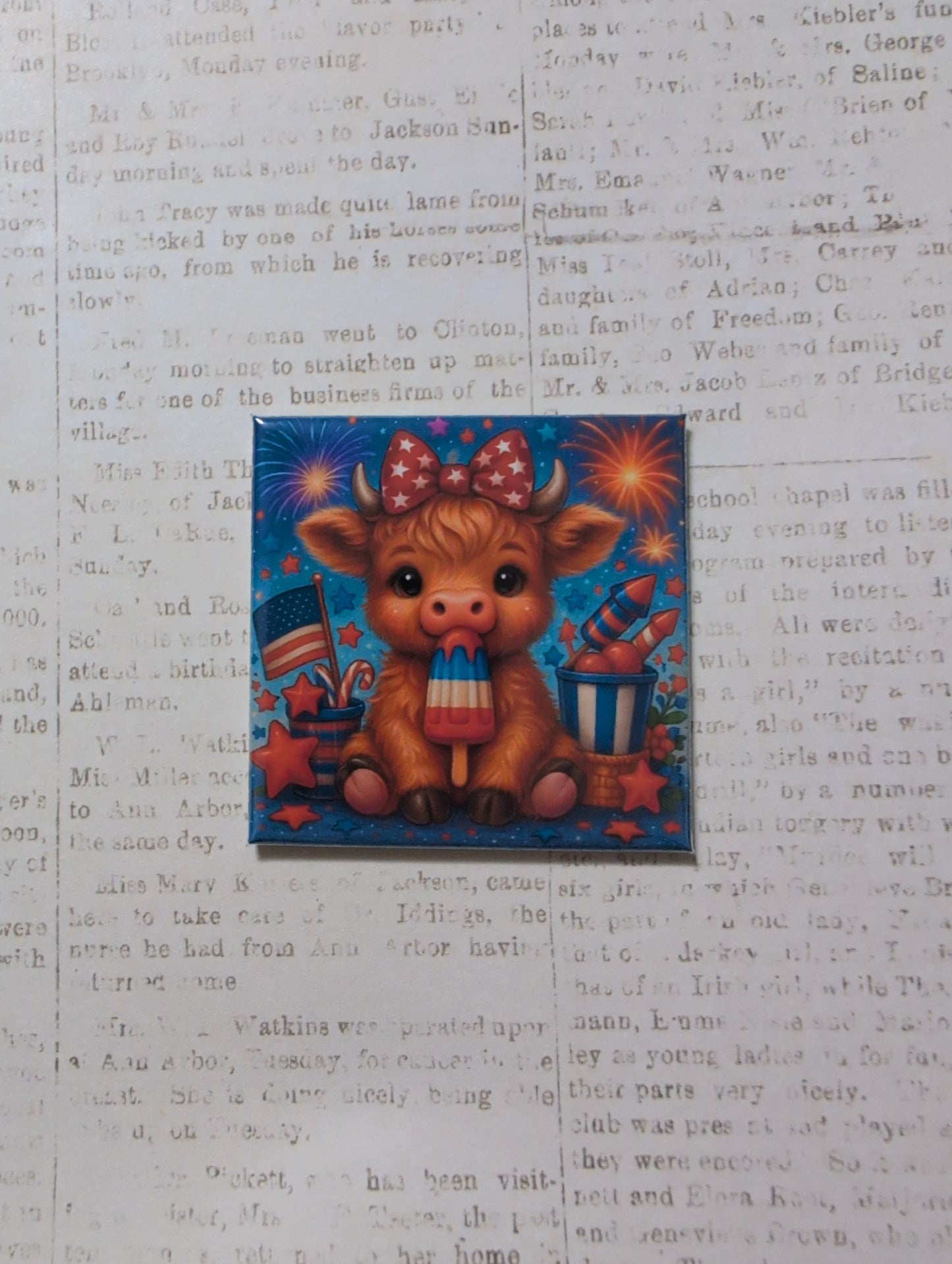 4th of July Cow Popsicle 2x2 Magnet