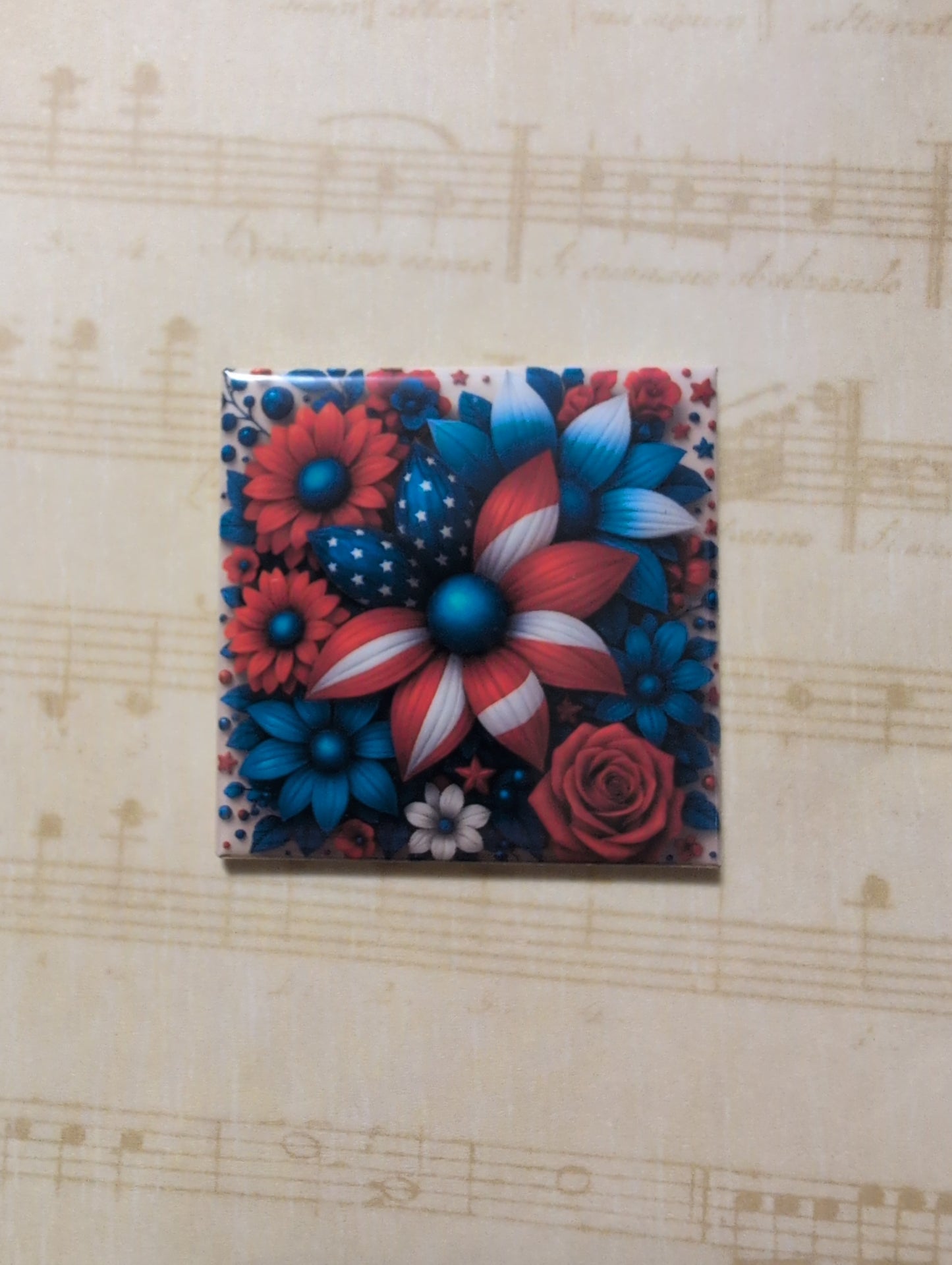 Patriotic Floral 2x2 Magnet