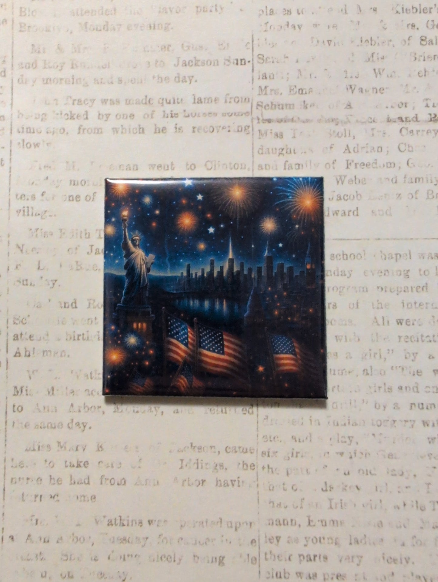 Statue of Liberty Skyline 2x2 Magnet